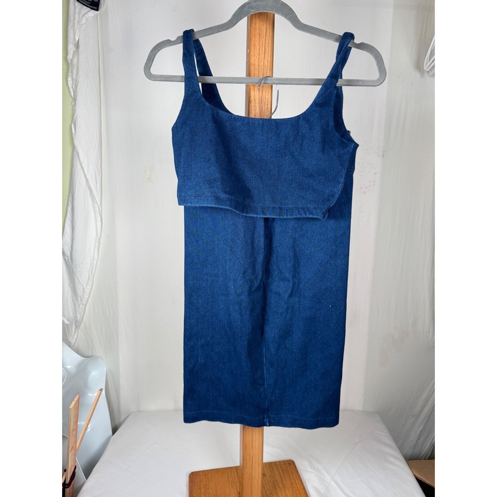 Susana Monaco Women Blue Stretch Denim Look Crop Top and Pencil Skirt Set XS